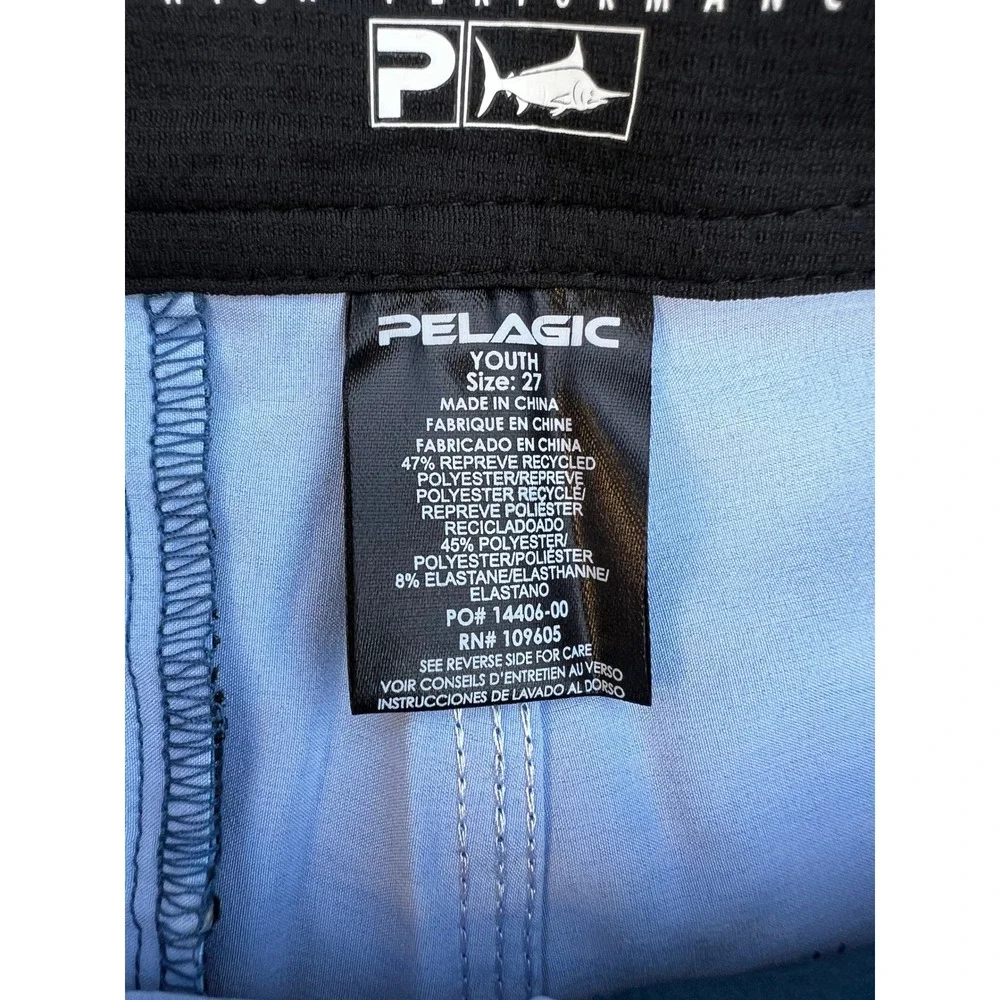 Pelagic Youth Size 27 Board‎ Shorts Blue Water Fish Camo Stacked Surf Trunks